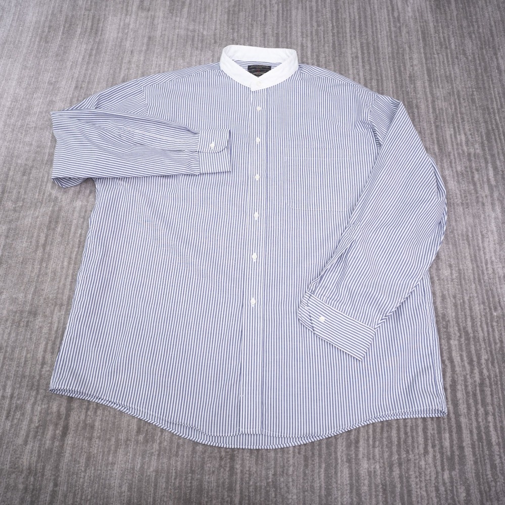 The Arrow Company Button Up Mens 17.5 Blue Striped Excellent Band Collar Shirt
